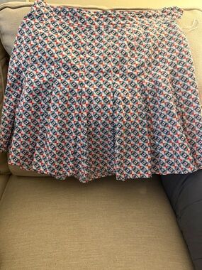 Maeve Anthropologie 100% Cotton Printed A-Line Skirt in red white blue and green